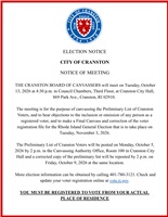 City of Cranston - Board of Canvassers Notice of Meeting